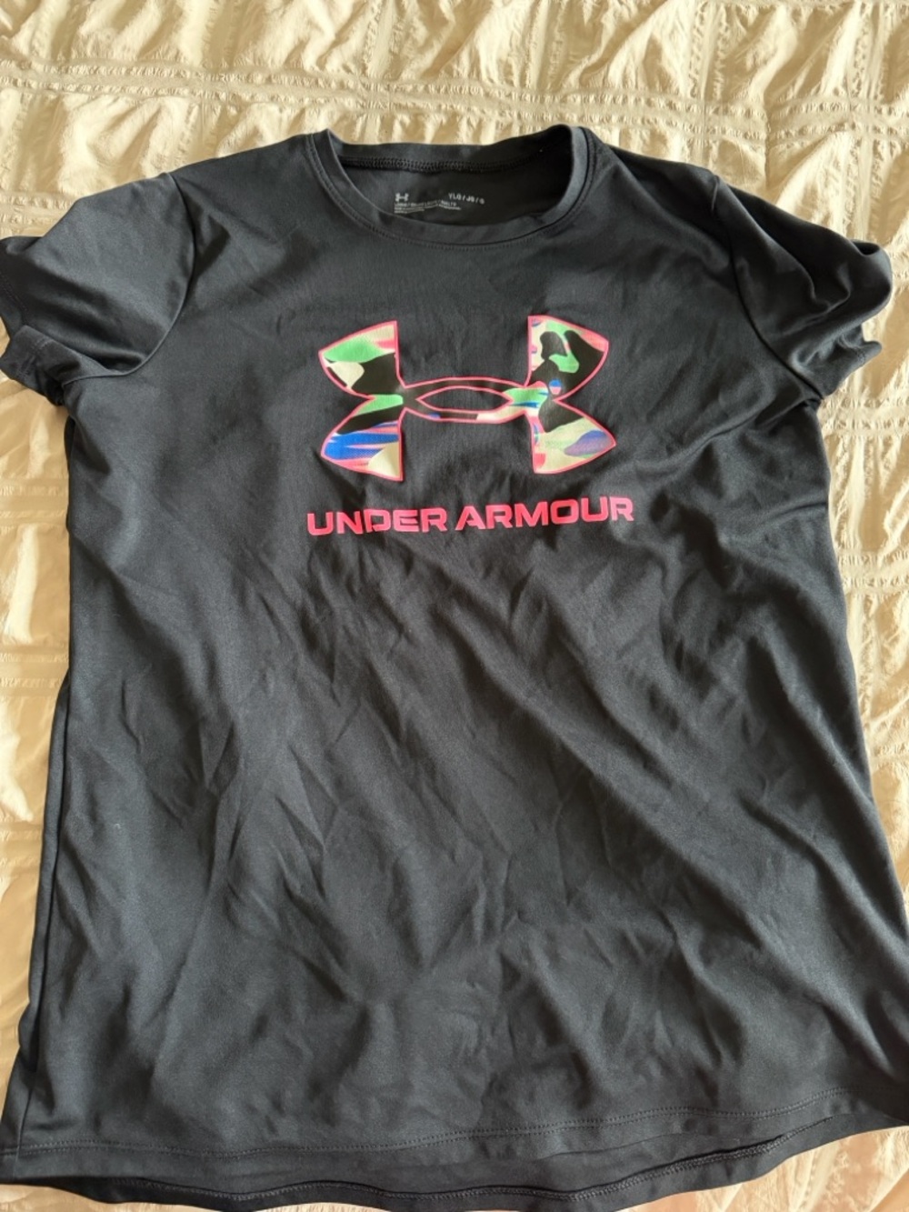 Under Armour Black Tee with Neon Multi-Color Logo